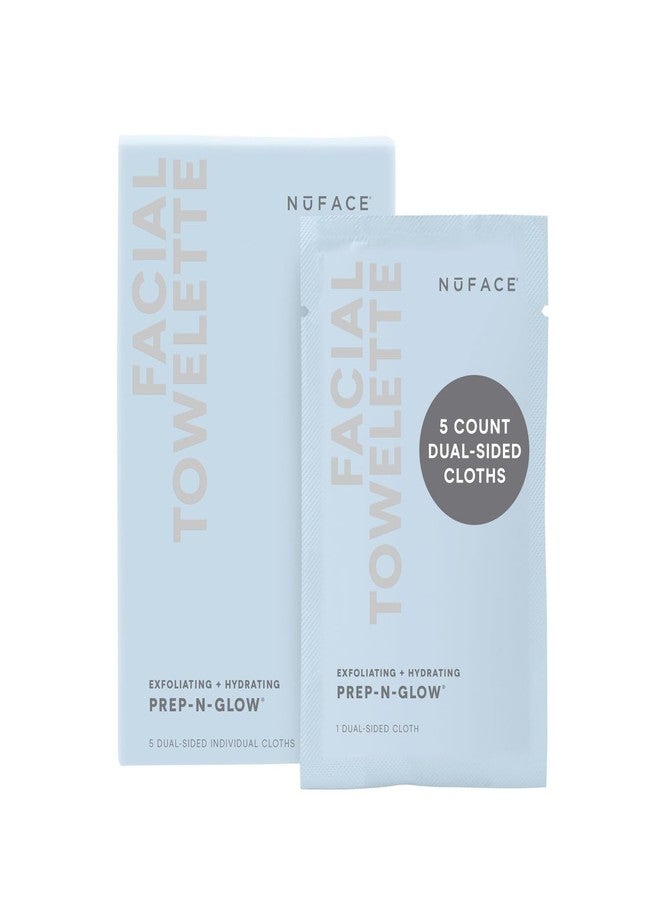 نوفيس مناديل NuFACE Prep-N-Glow للوجه - مناديل 2 في 1 لإزالة المكياج وتقشيره وتنظيفه، مناديل سفر للوجه بحمض الهيالورونيك لترطيب البشرة وتفتيحها للحصول على بشرة متألقة - 5 مناديل مغلفة بشكل فردي - Image 1